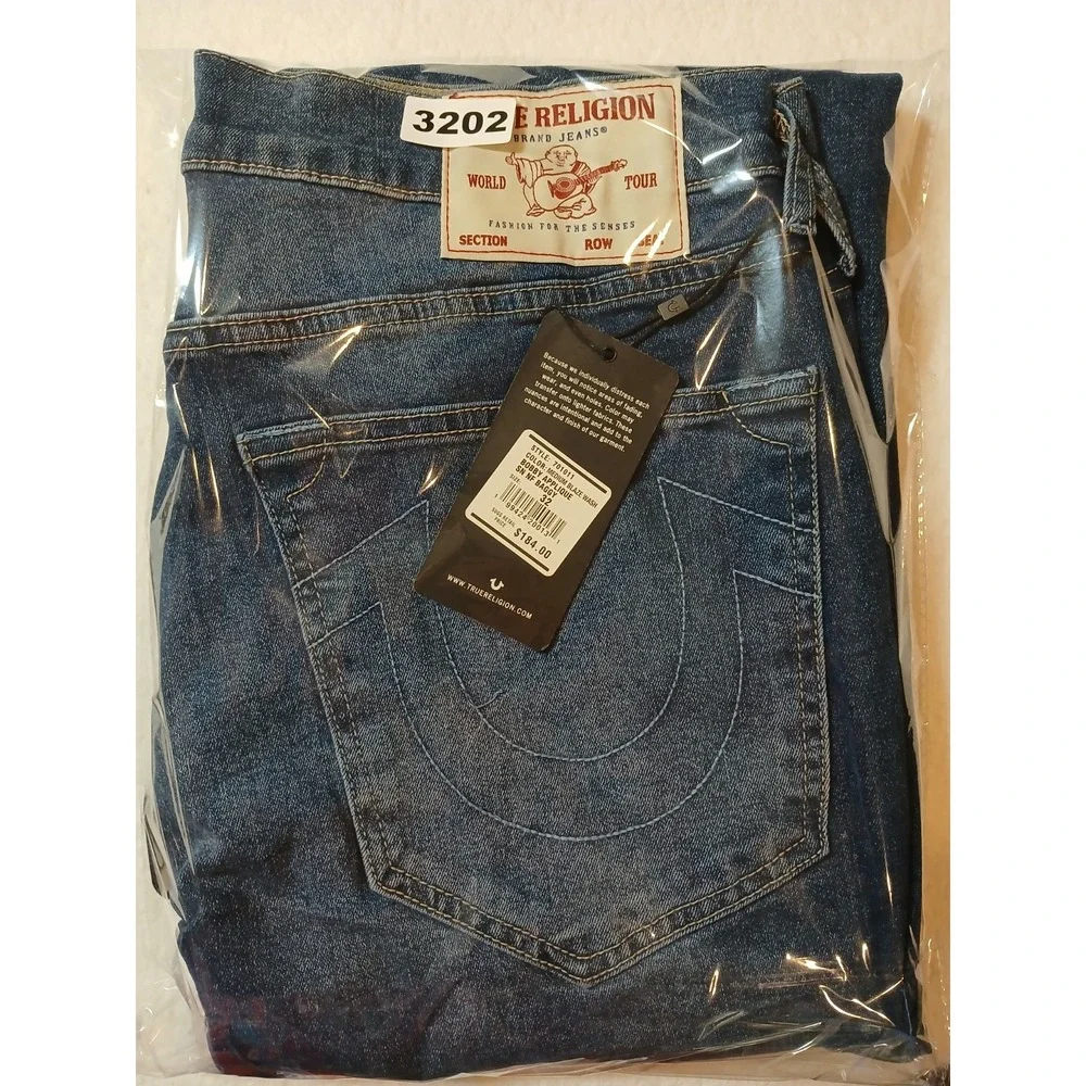 True Religion Bobby Applique Relaxed Baggy Jeans Mens W32 L32 Medium Blaze NWT